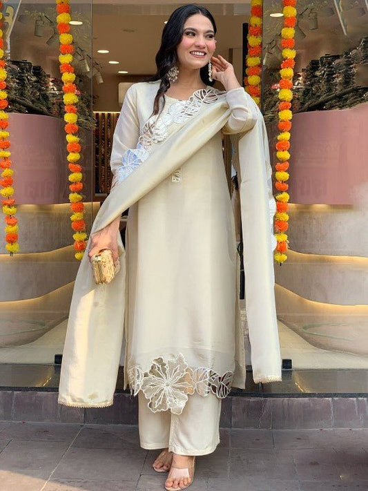 EKRIA Ivory Mirror Leaf Kurta Set - EKRIA