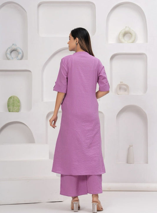 EKRIA Lilac Cotton Kurta - Palazzo Co - Ord Set - EKRIA