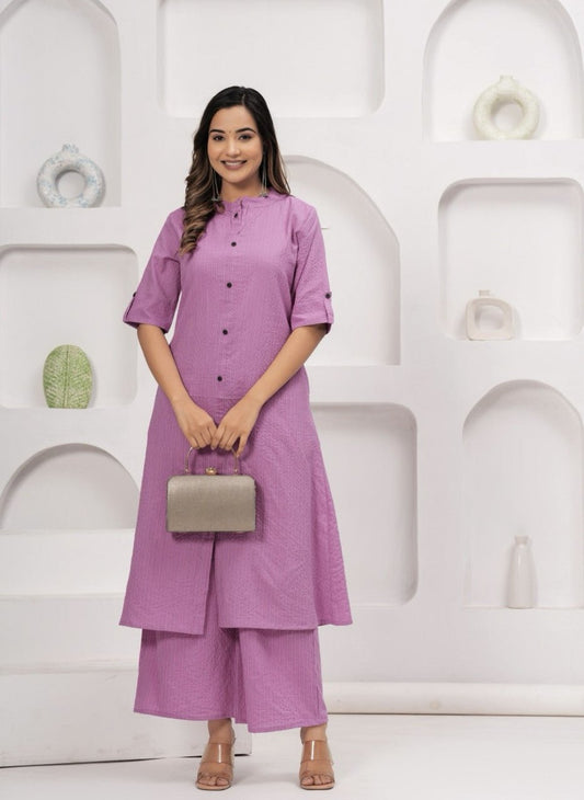 EKRIA Lilac Cotton Kurta - Palazzo Co - Ord Set - EKRIA