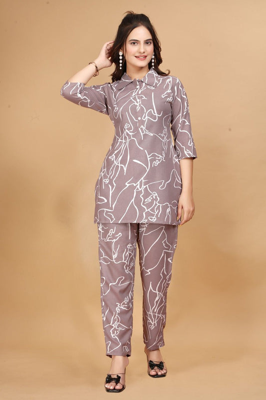 EKRIA Mauve Abstract Cotton Co - Ord Set - EKRIA