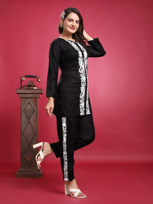 EKRIA Noir Bloom Embroidered Co - Ord Set - EKRIA