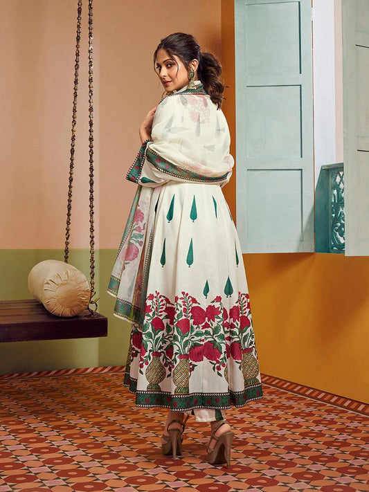 Cream Floral Anarkali Suit Set