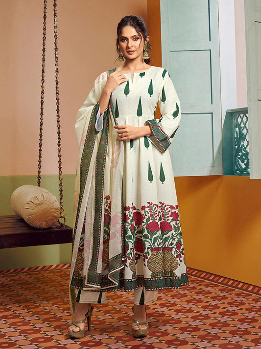 Cream Floral Anarkali Suit Set