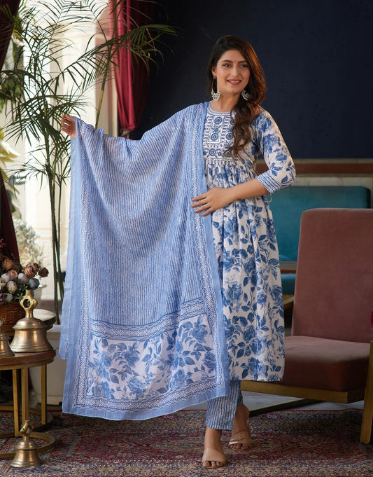 Blue Blossom Printed Suit Set