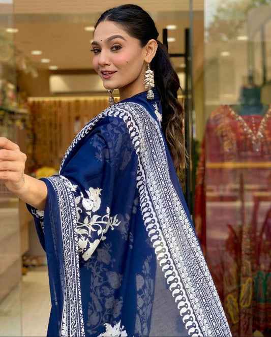 Royal Indigo Floral Anarkali Set