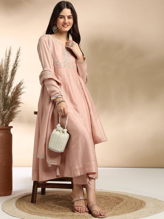 Blush Pink Embroidered Kurta Set with Dupatta