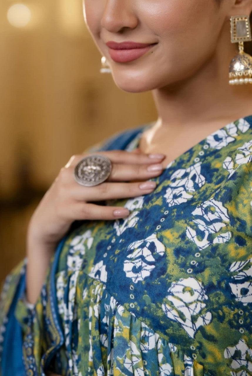 EKRIA Blue Floral Cotton Suit Set - EKRIA