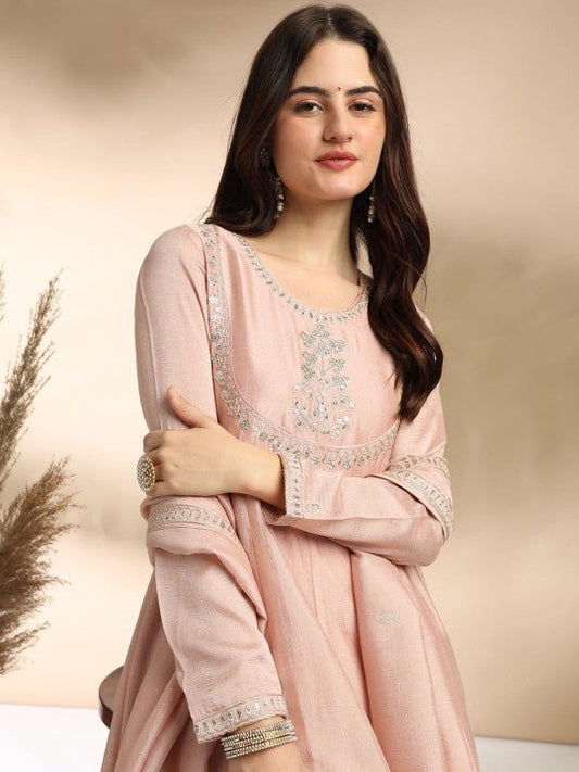 EKRIA Blush Pink Embroidered Kurta Set with Dupatta - EKRIA