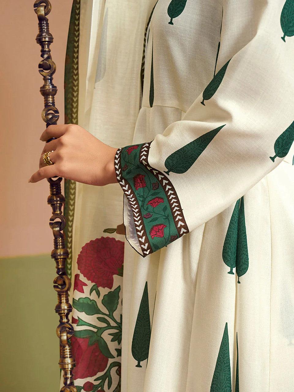 EKRIA Cream Floral Anarkali Suit Set - EKRIA