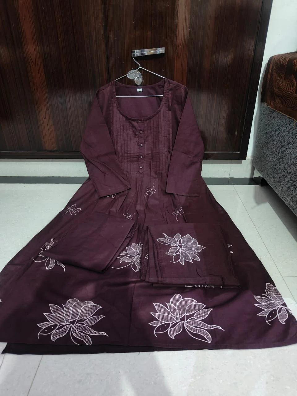 EKRIA Deep Plum Embroidered Cotton Suit Set - EKRIA