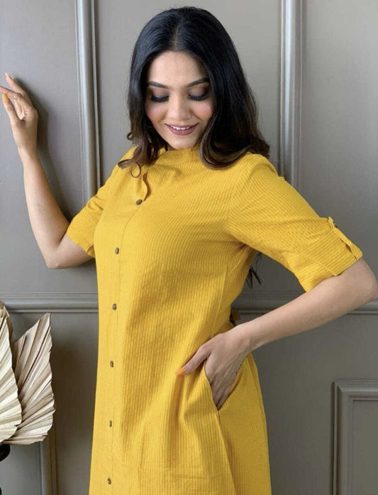 EKRIA Mustard Solid Cotton Co - Ord Set - EKRIA