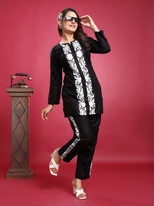EKRIA Noir Bloom Embroidered Co - Ord Set - EKRIA