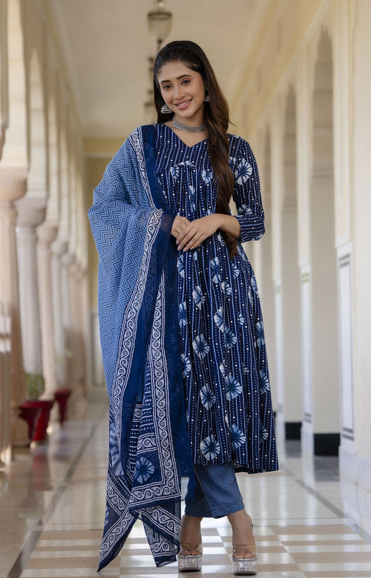 Mohini Indigo Cotton Suit Set