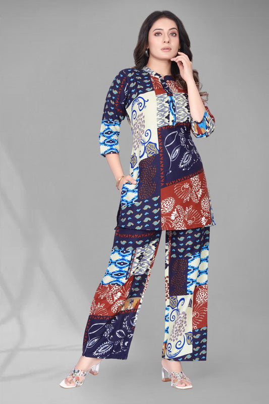 Indigo Patch Print Cotton Co-ord Suit Set