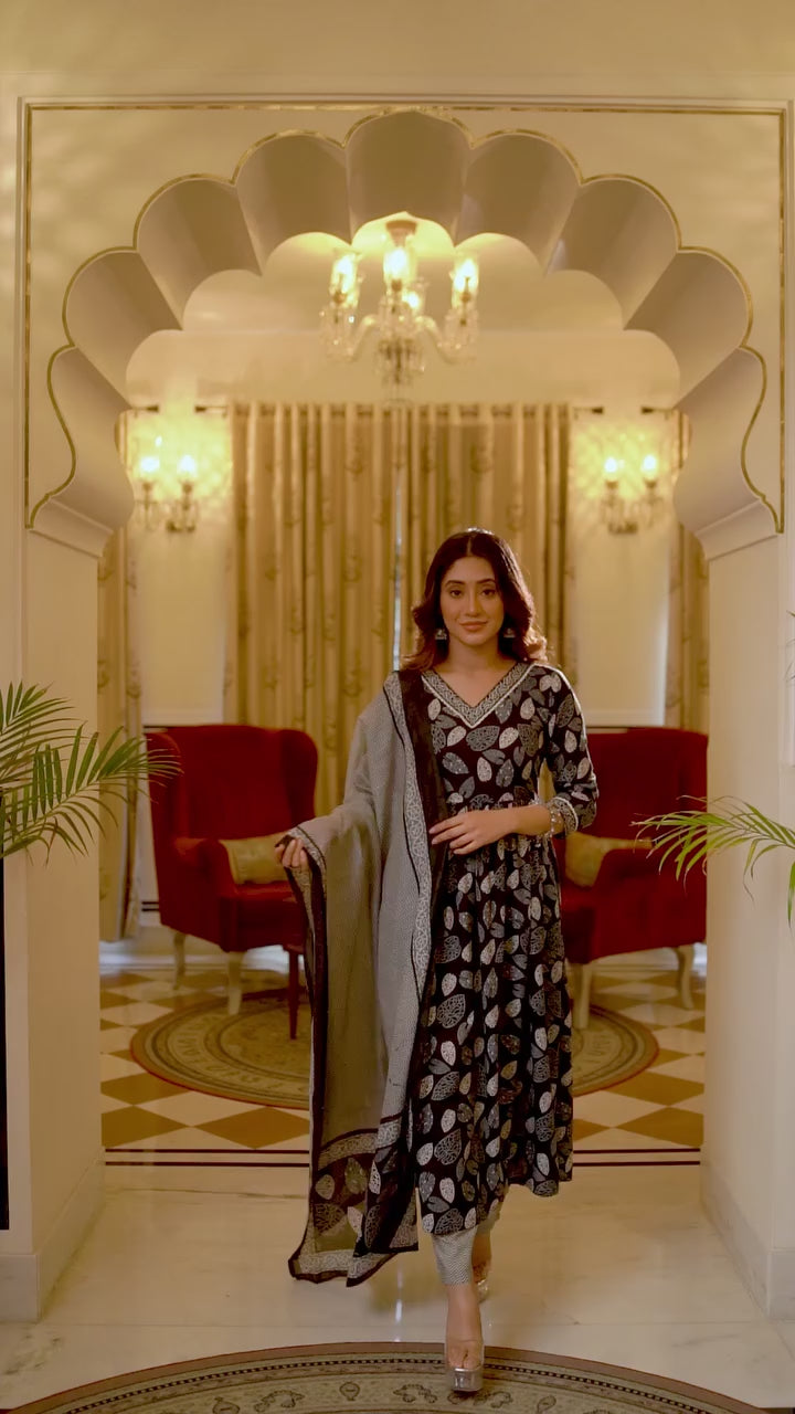 Black & White Printed Cotton Suit Set