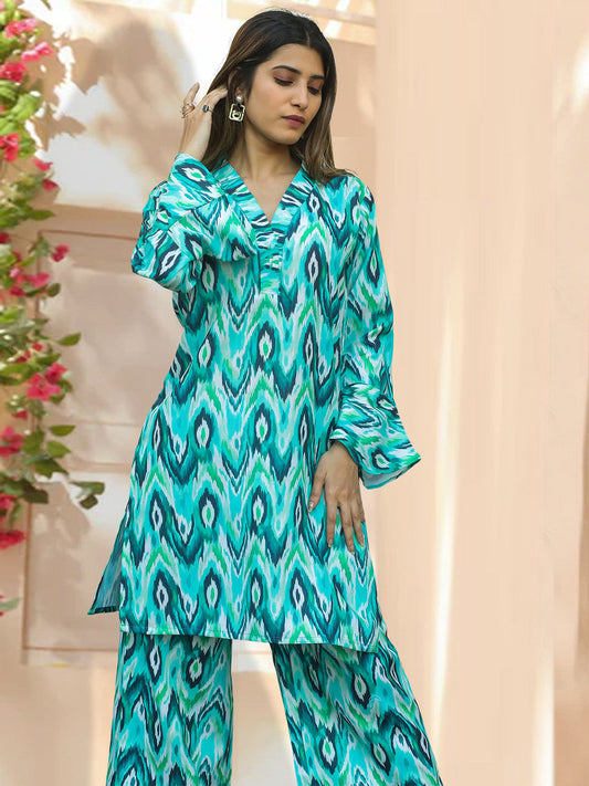 Aqua Ikat Cotton Co-ord Set