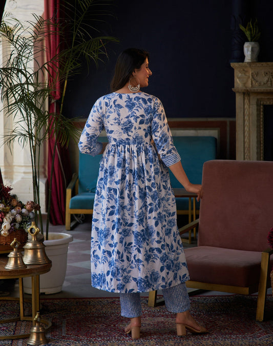 Blue Blossom Printed Suit Set